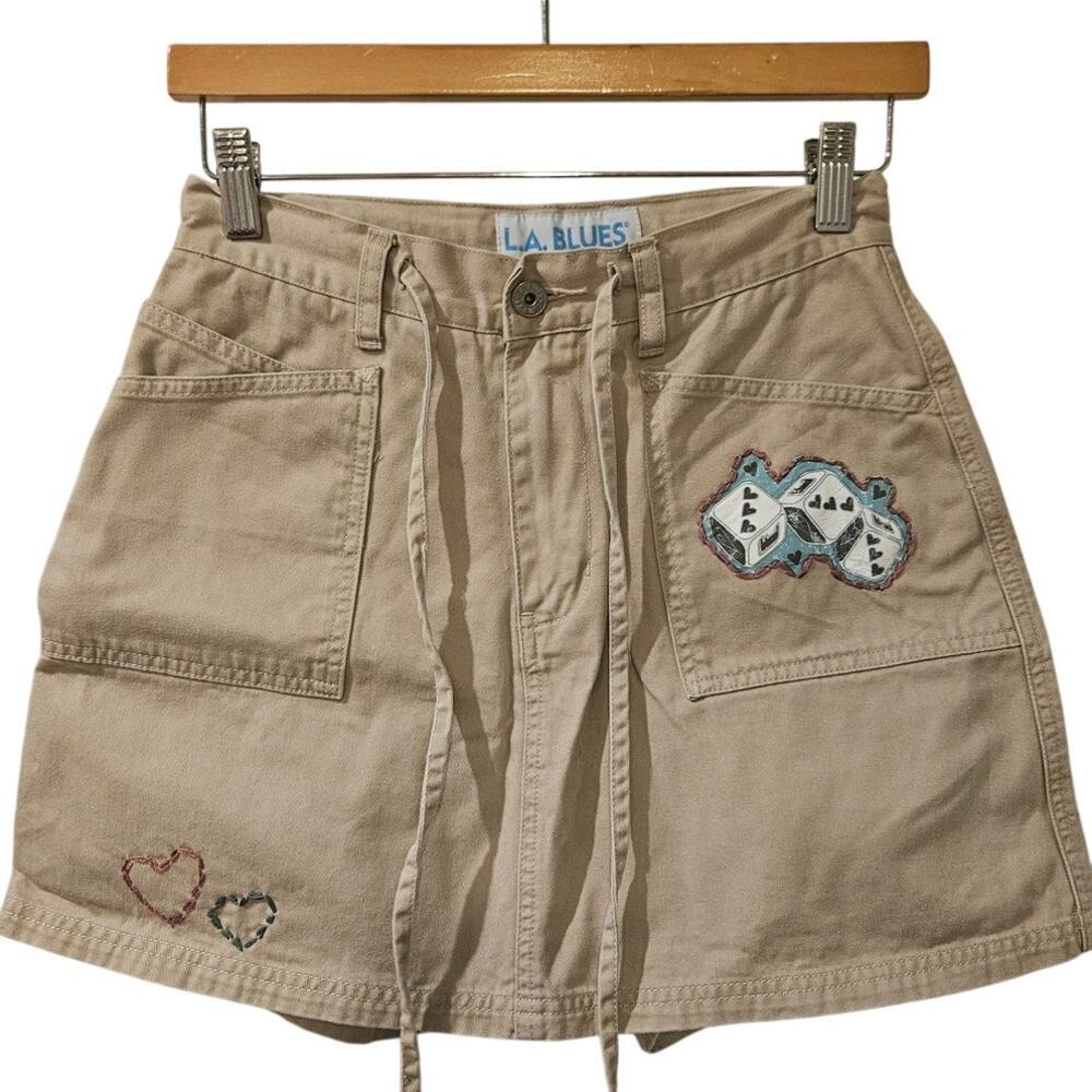 Y2K Womens Skort Khaki L.A. Blues Embroidered Drawstring Vintage Womens size 6